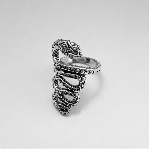 Sterling Silver Long Heavy Snake Ring, Cobra Snake Ring, Reptile Rings - Picture 2 of 12